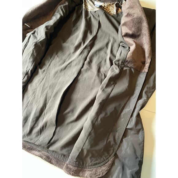 Chico's Jacket 3 Button Front Faux Fur Collar and Cuffs Leopard Print Trim Sz L - Picture 5 of 9